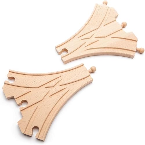 Miniatura 2 de inc. Doble pista de interruptor curvada, accesorios de madera para tren compatibles con Thomas & Friends, tren de madera Brio y juegos de trenes de