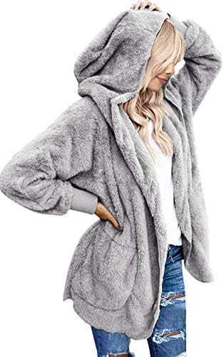 LookbookStore Fleece Hooded Jacket Women Womens Jackets And Coats for Winter Winter Coat With Fur Hood for Women Light Grey Size XX-Large Fits Size 20 / Size 22