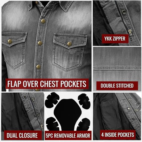 Jackets 4 Bikes PERFORMER Armored Motorcycle Flannel Shirt for Men – CE Armor, Hidden Utility Pockets Ventilated Black L by Jackets 4 Bikes - Image 7