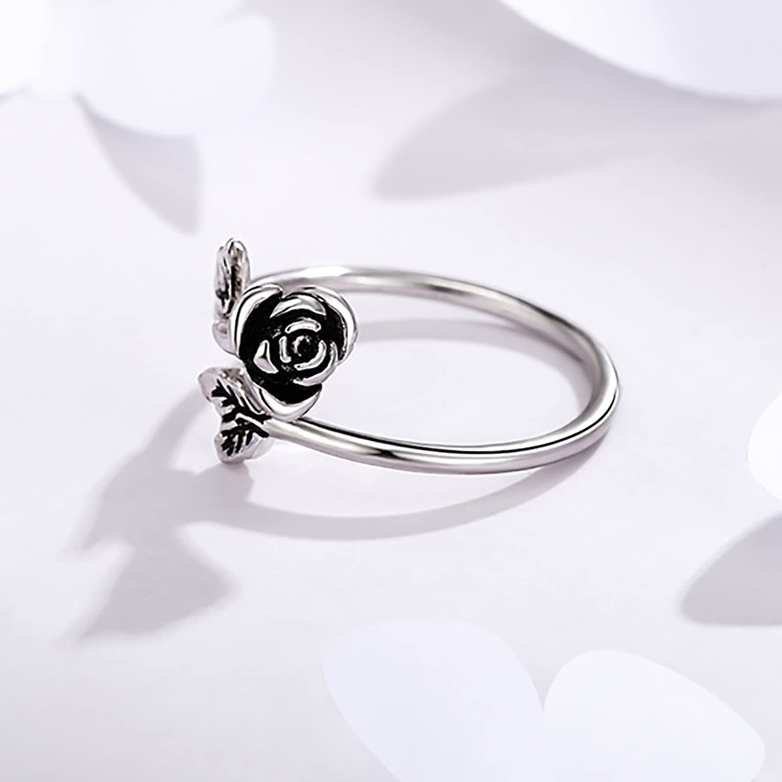 Anello con Rosa in Argento Sterling 925, Lavoro Manuale Vintage con Apertura a Petalo, Anello Regolabile, Regali per Donne, Figlia, Amica,