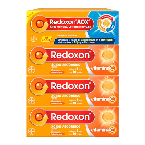 Redoxon Vitamina C 10 Tabletas Efervescentes 3 pack más Redoxon AOX Vitamina C + Vitamina D + Zinc, Sabor Naranja, 10 Tabletas Efervescentes