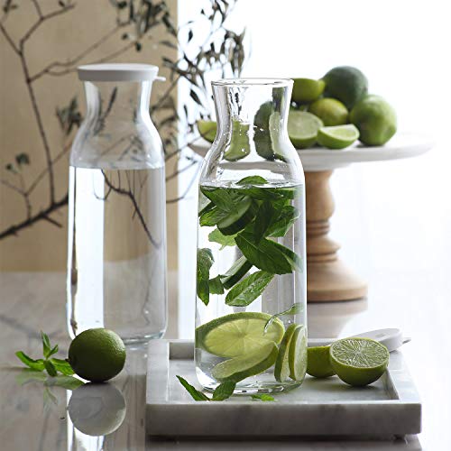 LAV Clear Glass Pitcher, Mimosa Carafe with Silicone Lid | 40oz | Narrow Neck For Easy Grip | Bedside Water Pitcher, Bar, Brunch, Serving Juice, Beverage, Lemonade, Milk, Iced Tea, Coffee