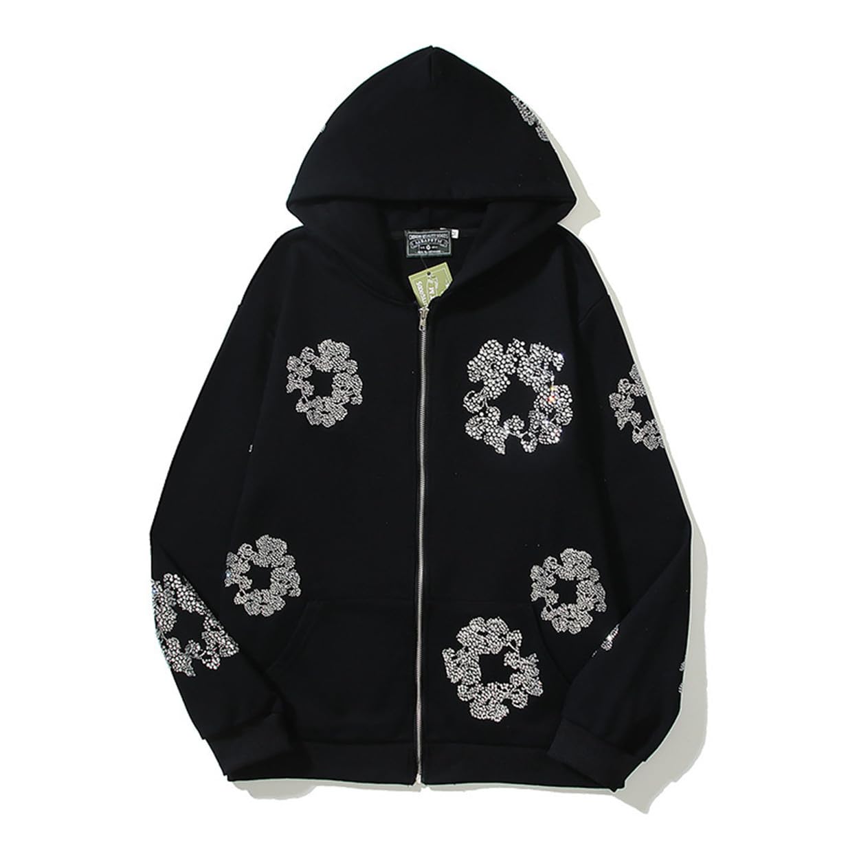 Felpa con cappuccio hip hop con zip e stampa floreale Y2K Graphics felpe con cappuccio pullover streetwear maglione