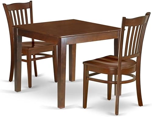 East West Furniture OXGR3-MAH-W - Juego de mesa de comedor de 3 piezas para espacios pequeños que contiene una mesa de comedor cuadrada y 2 sillas