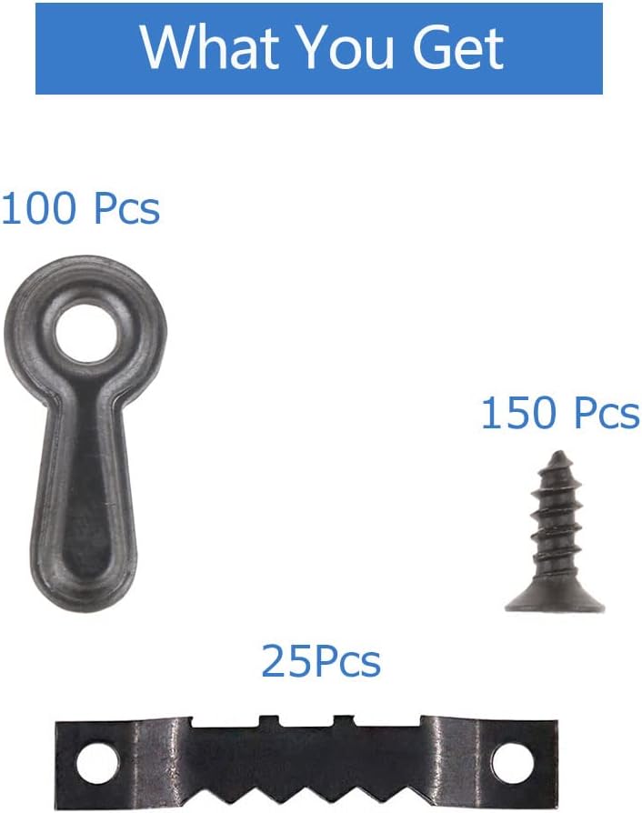 100 Pieces Frame Picture Turn Buttons and 25 Pieces Sawtooth Picture Frame Hanging Hangers Double Hole with 150 Pieces Screws for Hanging Pictures, Photos, Drawing