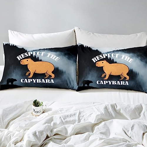 Capybara Bedding Set Double for Kids Children Youth Bedroom Funny Rodent Animal Duvet Cover Smoky Mountain Comforter Cover Cartoon Boys Girls Kawaii Decor Quilt Cover with 2 Pillowcases - Image 4