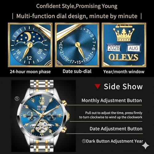 Image of OLEVS Watch Men Stainless Steel Watches Luxury Chronograph Men Wrist Watch | Multifunction,Diamond, Date, Business, Classic,Dress Watch for Men, Gift for Men, reloj de Hombre