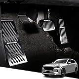 Hearsheng マツダ 新型CX-80 KL系 新型CX-60 HK系 新型CX-30 DM系 新型MAZDA3セダン/MAZDA3ファストバック BP系専用アルミ合金フット ペダルカバー，内装 カスタム ドレスアップ 防キズ 防汚れ おしゃれ，面倒な穴あけ作業やビス止め作業が不要で簡単取付け ガーニッシュ 滑り止め ラバー 3点セッ車種専用設計(ブラック)