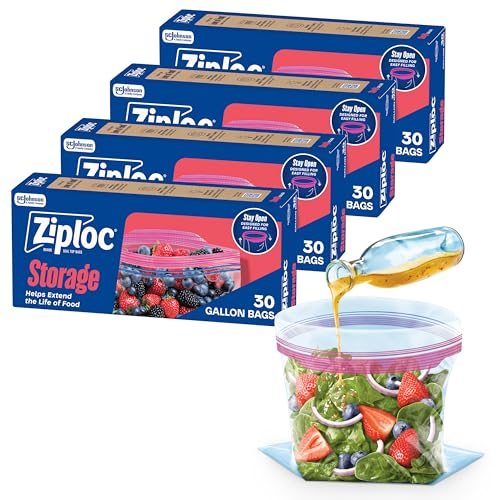 Ziploc Gallon Food Storage Bags, New Stay Open Design with Stand-Up Bottom, Easy to Fill, 30 Count...