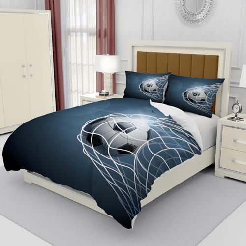 Funda de Edredón 135x200 cm Diseño de Pelota de Fútbol Niño Niña Chico 3 Piezas Juego de Ropa de Cama Microfibra Funda Edredon con Funda de Almohada y Cremallera