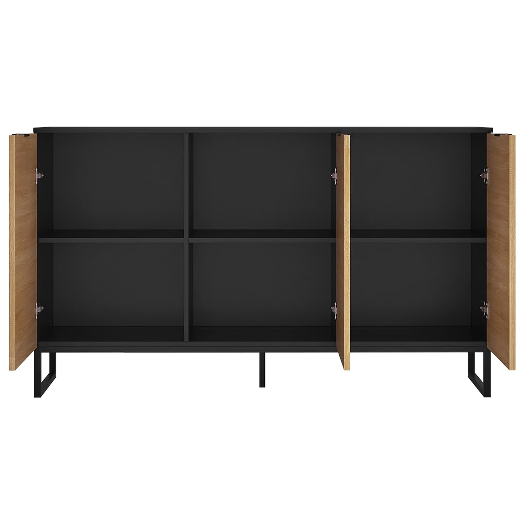 Bellamio Luvua Kommode mit 6 Fächern – Sideboard in schwarz mit Eichen-Front – Lowboard mit 3 Türen – Aufbewahrungskommode für Wohnzimmer, Schlafzimmer, Flur – Holz Schrank 80 x 40 x 135 cm (HxTxB)