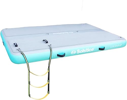 Miniatura 4 de SOLSTICE Plataforma de muelle inflable flotante original de lujo de 8 x 5 pies, flotador para lago, barco, piscina, océano con almohadilla
