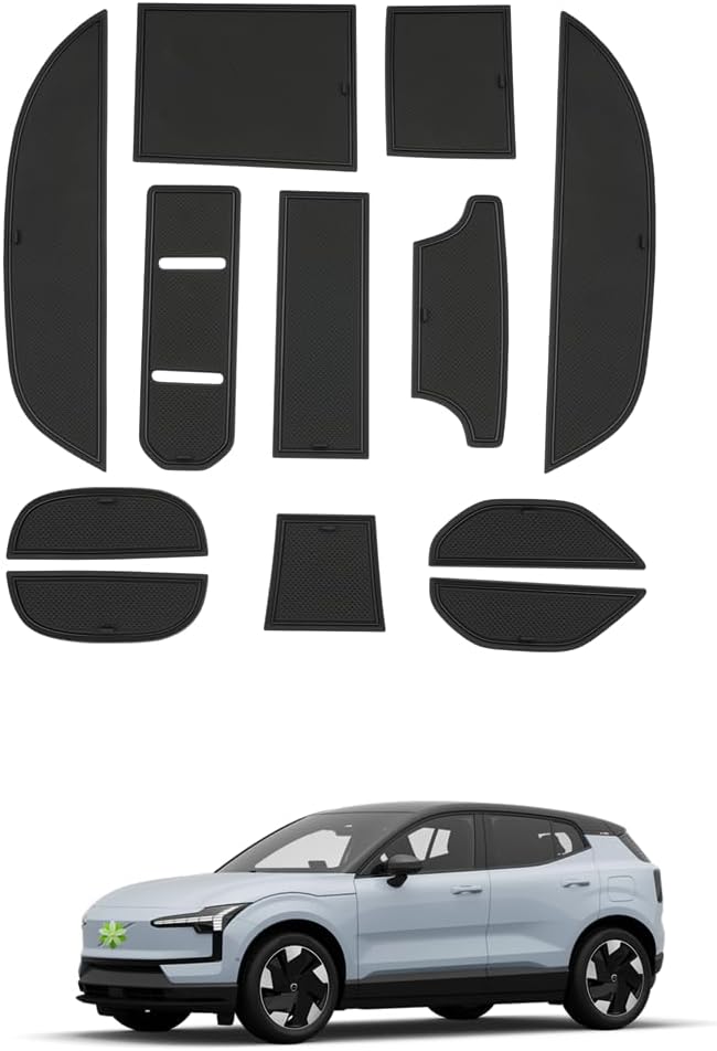 Door Slot Mats for 2024-2026 Volvo EX30 Accessories Anti-Slip Center Console Liner Mats Compatible with 2024 2025 2026 Volvo EX30(12PCS/Sets)