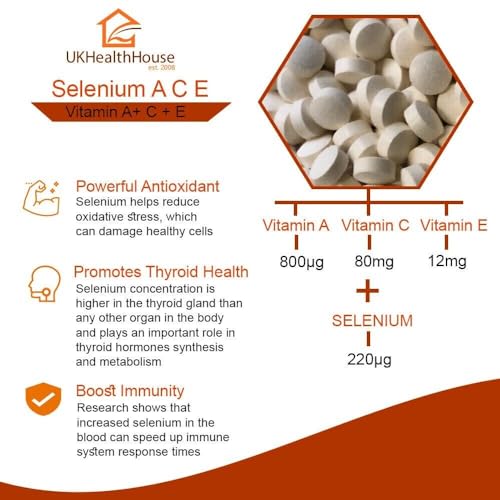 UKHealthHouse Premium - Selenium 220mcg ACE Tablet Vitamin A+C+E Immune Health Skin Hair Nails (60) - Image 4