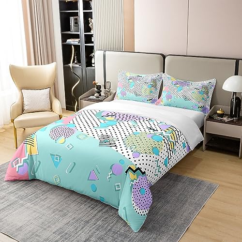 Memphis 100% Cotton Duvet Cover King,Colorful Memphis Style Comforter Cover,Child Trippy Circle Triangle Bedding Set for Kids Boys Girls Retro 80'S 90'S Style Abstract Artwork Bedspread Cover - Image 2