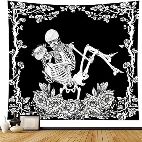 WYNEOTUTY Totenkopf Wandteppich für Schlafzimmer Wohnzimmer Schwarz und Weiß Cover