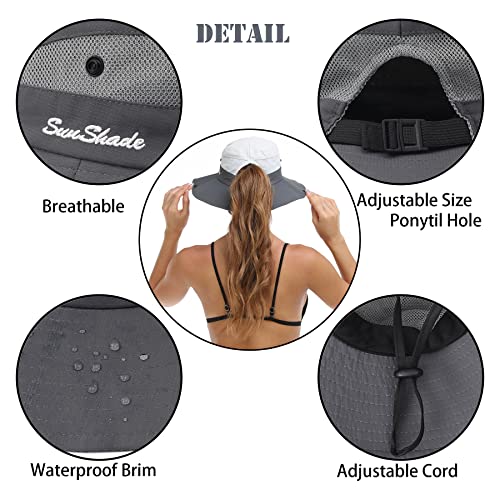 Image of Womens Summer Sun Hat Beach Hat Wide Brim Outdoor UV Protection Hat Foldable Cool Mesh Ponytail Bucket Hat