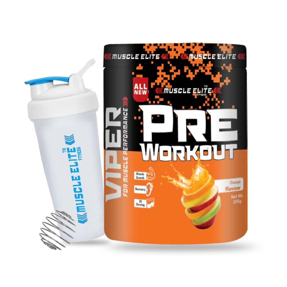 Muscle Elite Ultra Focus Pre-Workout - 60 Servings, | Watermelon L-Arginine, L-Citrulline, Creatine, Beta-Alanine, Natural Caffeine | Best Pre Workout for Men & Women [Orange, with Sipper]