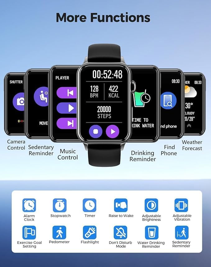 Miniatura 7 de Reloj inteligente con monitor de salud y fitness con frecuencia cardíaca 247, oxígeno en sangre, presión arterial, monitor de sueño, 128 modos de