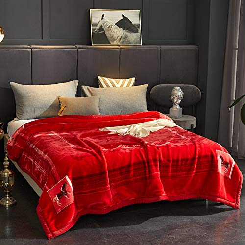 GAOManta De Nube Raschel Manta Gruesa De Invierno De Doble Capa Manta De Aire Acondicionado De Lana De Doble Cara Manta De Franela Impresa 200 * 230 cm Aproximadamente 4.5 kg Divine Horse Song Red