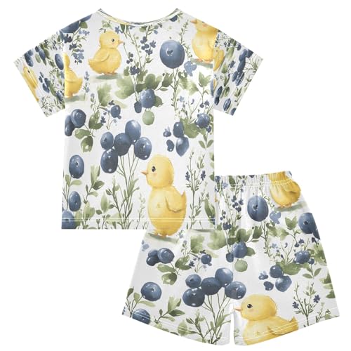 senya Flower Chicken Blueberry Summer Pajamas Set Short Cotton Sleepwear 2 Piece2