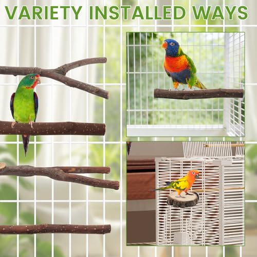 Image of 9 Pcs Apple Wood Bird Perch, Platform & Rope Set for Cage | Natural cotton material for foot comfort; natural apple wood for safe chewing; easy tool-free wing-nut setup.