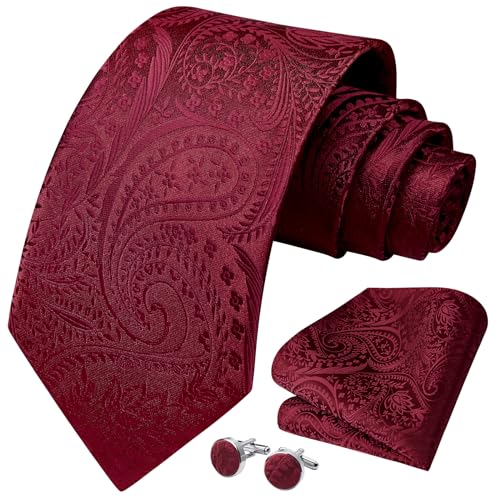 Image of HISDERN Ties for Men Paisley Floral Mens Ties and Pocket Square Cufflinks Set Classic Business Necktie Handkerchief