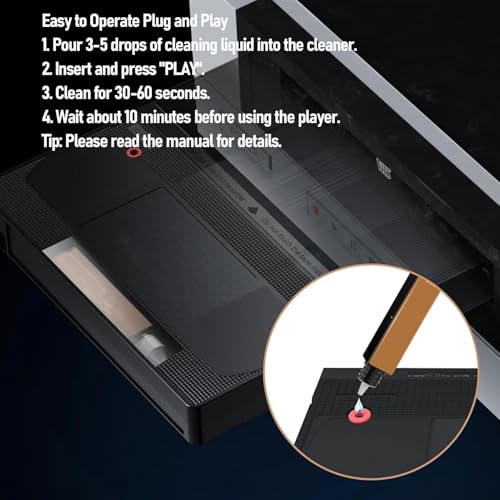 VHS/VCR Head Cleaner, Wet Type 50 Times Reusable Video Head Cleaning Kit for VHS/VCR Players, Optimize VHS Video Playback