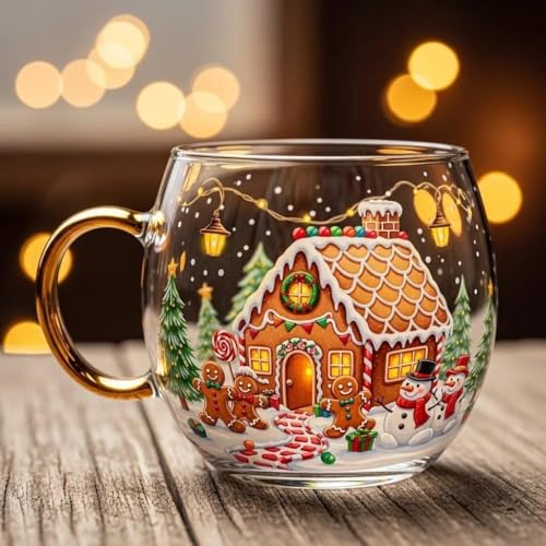 Christmas Cheer Glass Mug,Haunted Path Halloween Mug,Hand Painted Pumpkin and Ghost Cup,Creative Christmas Mugs Stained Glass Coffee Cup,Personalized Coffee Mugs for Home Offices Desk Decor (04)