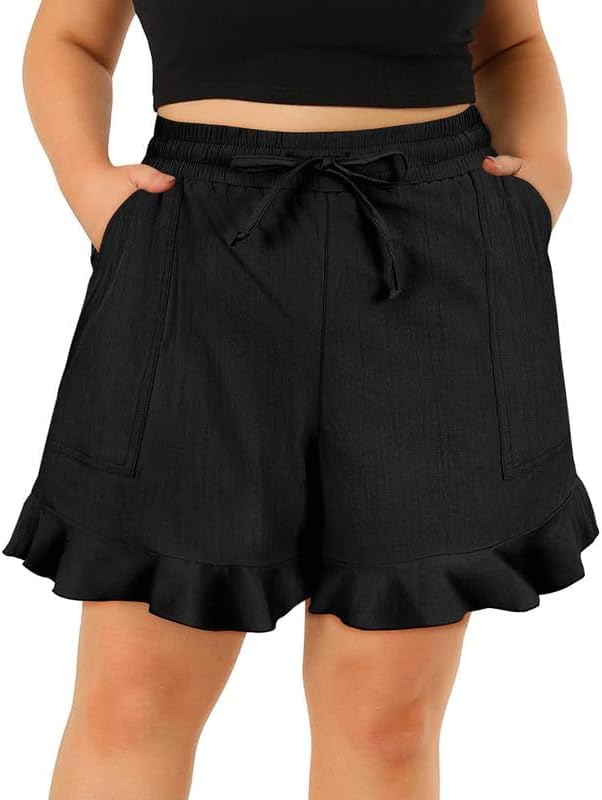 TIYOMI Plus Size Shorts for Women Elastic Waist Casual Summer Shorts Drawstring Lightweight Beach Short Pants with Pockets