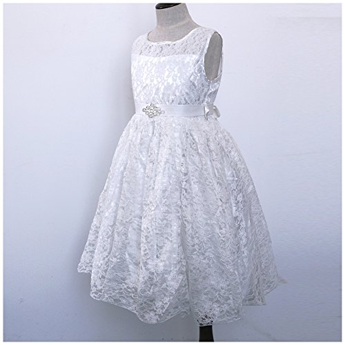 FREE FISHER Kids Girls Pleated Lace Dress Prom Party Pageant White