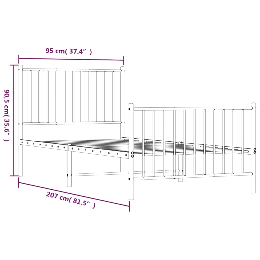 Malowana proszkowo stal Klasyczna rama z listwami Czarny 90x200 cm