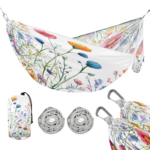 ATTX Beautiful Watercolor Wildflowers Camping Hammock - Lightweight & Portable Hammocks, Heavy Duty 330lbs Capacity for Indoor, Hiking, Backpacking, Travel, Backyard, Beach#61