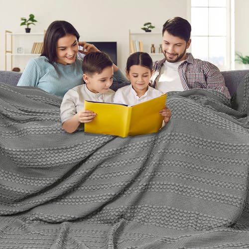 Image of PHF 100% Cotton Waffle Blanket Oversized King 120 inchx120 inch, Lightweight Breathable Extra Large 10'x10' Blankets for Bed, Giant Big Luxury Aesthetic Woven Bedding for Home Decor, Dark Grey