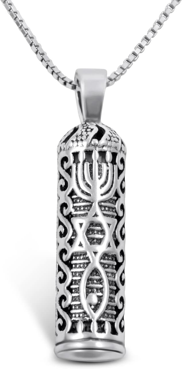 AJDesign Mezuzah with Messianic Seal Necklace Spiritual Religious Jewelry Grafted in 925 Sterling Silver