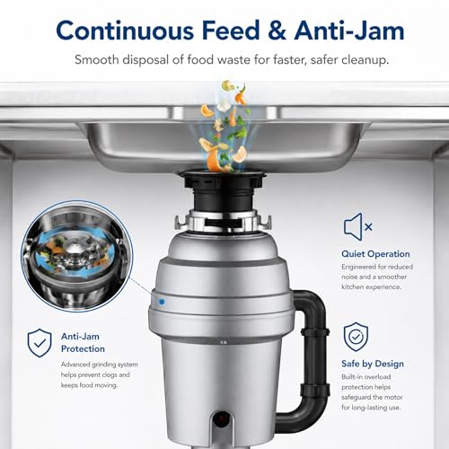 EliteEdge Garbage Disposal – 3/4 HP Continuous Feed Food Waste Disposer, Silver, Easy Install Kitchen Sink Garbage Disposal Unit with Accessories by EliteEdge - Used condition - Image 6