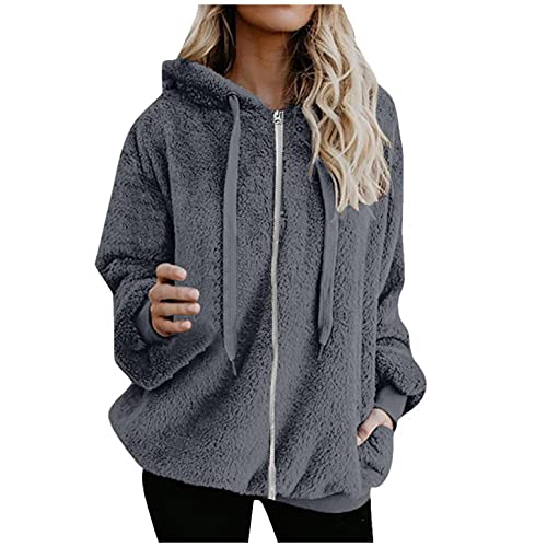 TMDD Veste Polaire Réversible Zippée à Capuche Grande Taille Femmes Sweat-shirt Solid Automne Hiver Casual Hoodie Manches Longues Sweat Ample Doux Chaud Confort Manteau avec Poches Cover