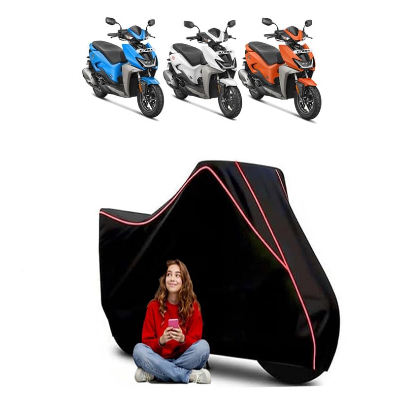 Image of Xoom 110 LX Scooty Bike Cover Water Resistant Outdoor Use Universal Fit Scooters Motorcycles Heavy Duty UV Protection Dust Rain Scratch Resistant Elastic Bottom Black Blue Piping