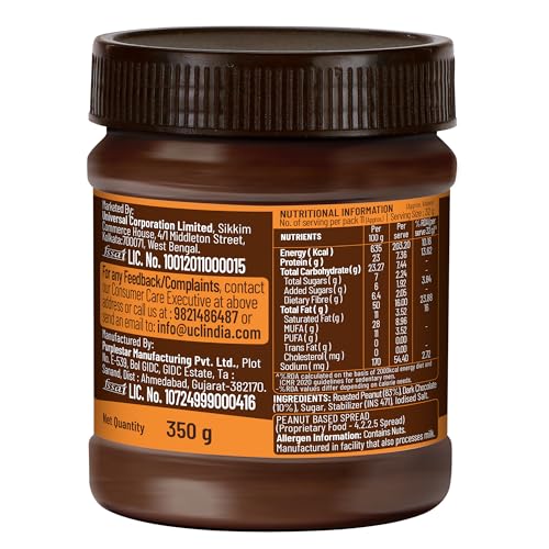 Image of DiSano Chocolate Peanut Butter Creamy, 350g, 23g Protein & 6.4g Dietary Fibre, Tasty & Healthy Chocolate Spread for Breakfast & Snacks, Made with Premium Roasted Peanuts, Zero Cholesterol & Trans Fat