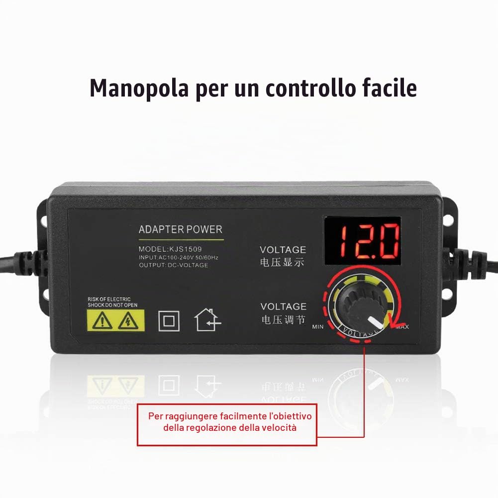 Akozon Adattatore di Alimentazione Regolabile 60W - Alimentatore Universale 3-12V con Display LED
