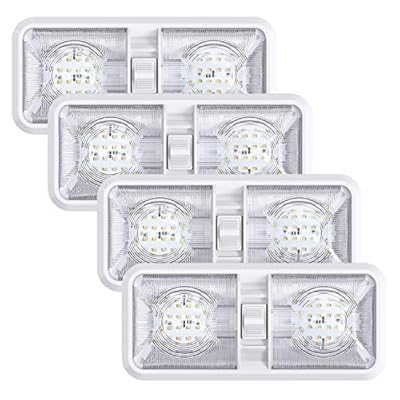 Leisure LED 4 Pack RV LED Ceiling Double Dome Light Fixture with ON/OFF Switch Interior Lighting for Car/RV/Trailer/Camper/Boat DC 12V Natural White 4000-4500K 48X2835SMD