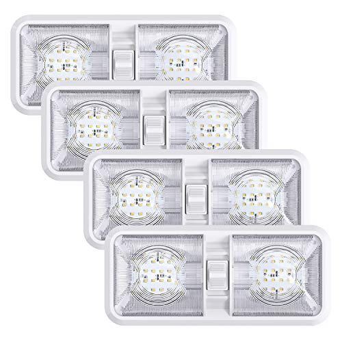 Leisure LED 4 Pack RV LED Ceiling Double Dome Light Fixture with ON/Off Switch Interior Lighting for Car/RV/Trailer/Camper/Boat DC 12V Natural White 4000-4500K 48X2835SMD