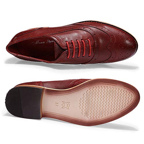 Image of Mona flying Womens Leather Wingtip Oxfords Brogue Shoes Lace-up Flats