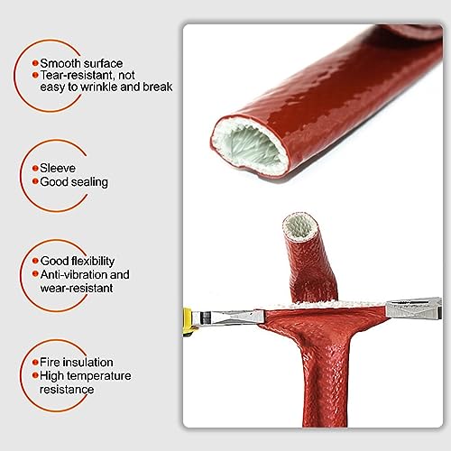 Image of Fuel Line Heat Shield Insulation Heat Shielded Fire Thermo Armor Fire Sleeve Silicone Coated Fiberglass Heat Protection for Automotive Hose Lines & Electrical Wiring(Red 3 /8 inch ID x5FT)