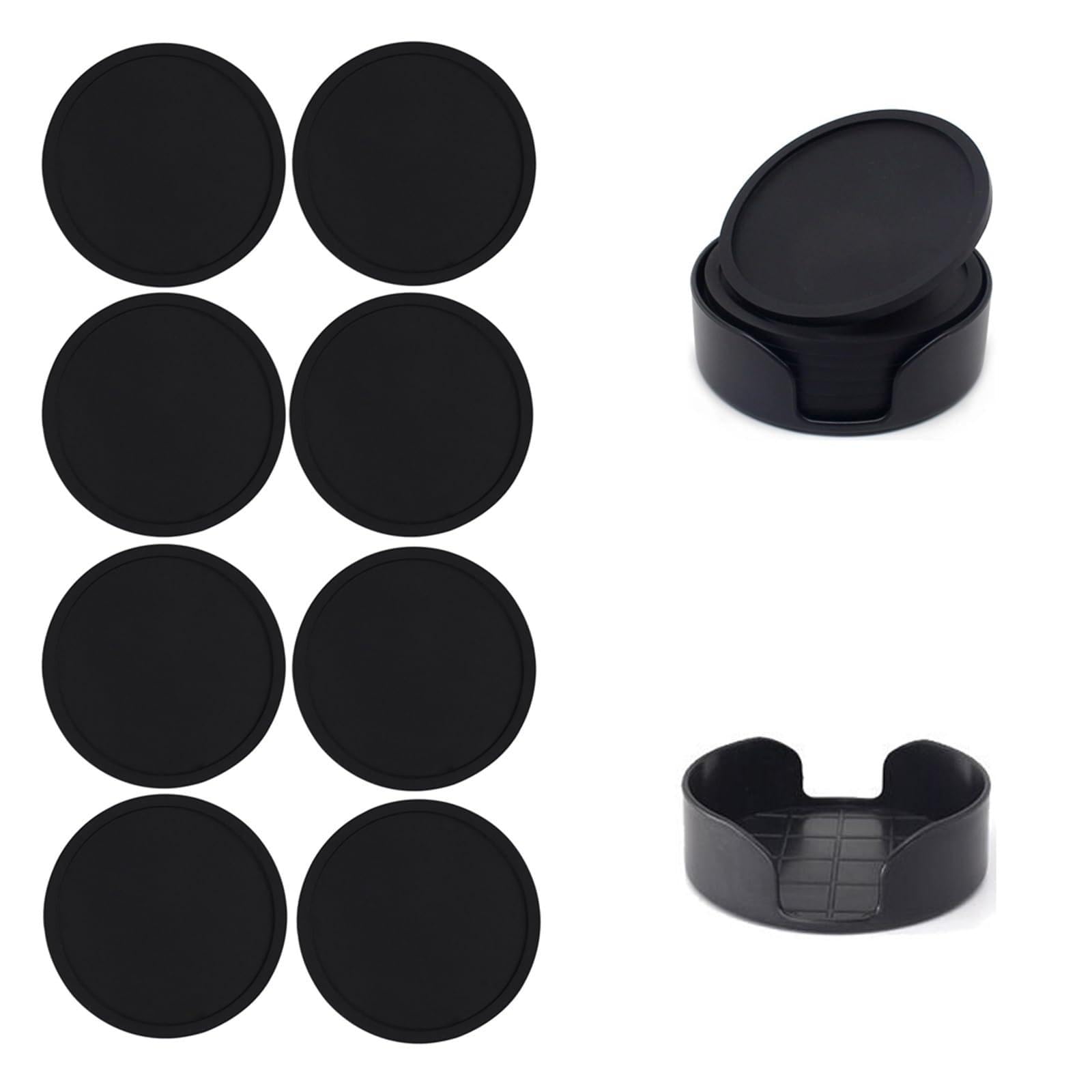Silicone Coaster Silicone Drink Coasters with Holder Outdoor Cup Mat for Hot or Cold Drinks, Thickened, Non-Slip,Non-Stick(8pcs and holder)
