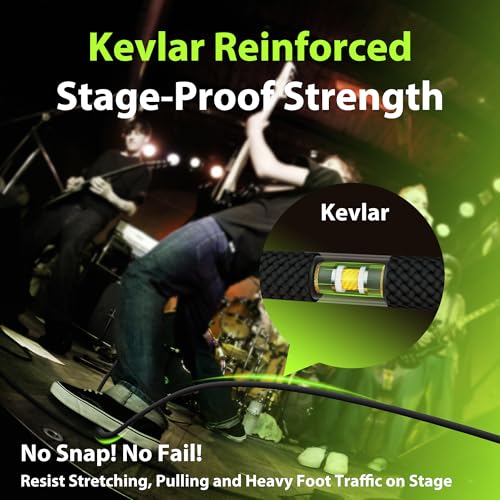 Image of AA AUDIO ACCESSORY Silent Guitar Cable 50 ft, Neutrik REAN silentPLUG, Kevlar-Reinforced Nylon Braided Anti-Kinking, Auto Mute 20 AWG 99.99% OFC 1 /4 Instrument Cable, Shielded Amp Cord for Bass Guitar