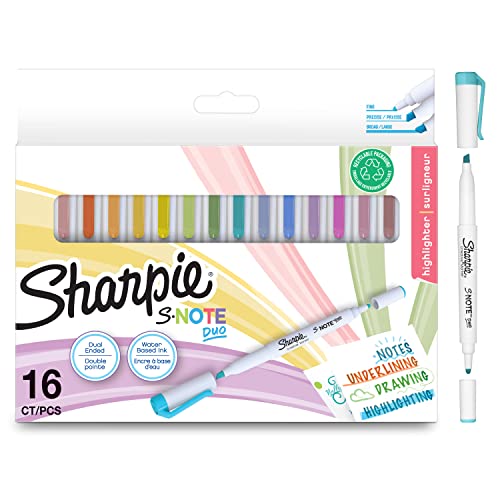 Sharpie - Pack 16 Rotuladores Subrayadores Note Dúo En Oferta Sharpie S-Note Duo Subrayadores Pastel, Fantásticos Resaltadores De Dos Puntas En Tono Pastel, Punta Redonda Y Biselada Para Subrayar, Dibujar, Apuntar Y Más, 16 Rotuladores, Material Escolar Ideal
