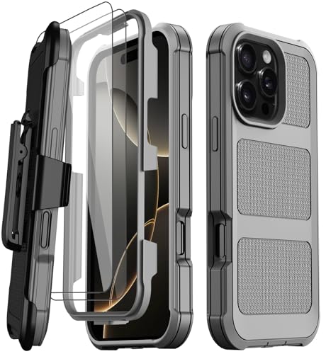 Coque antichoc iPhone 16 Pro avec clip ceinture et double film d'écran ultra résistant