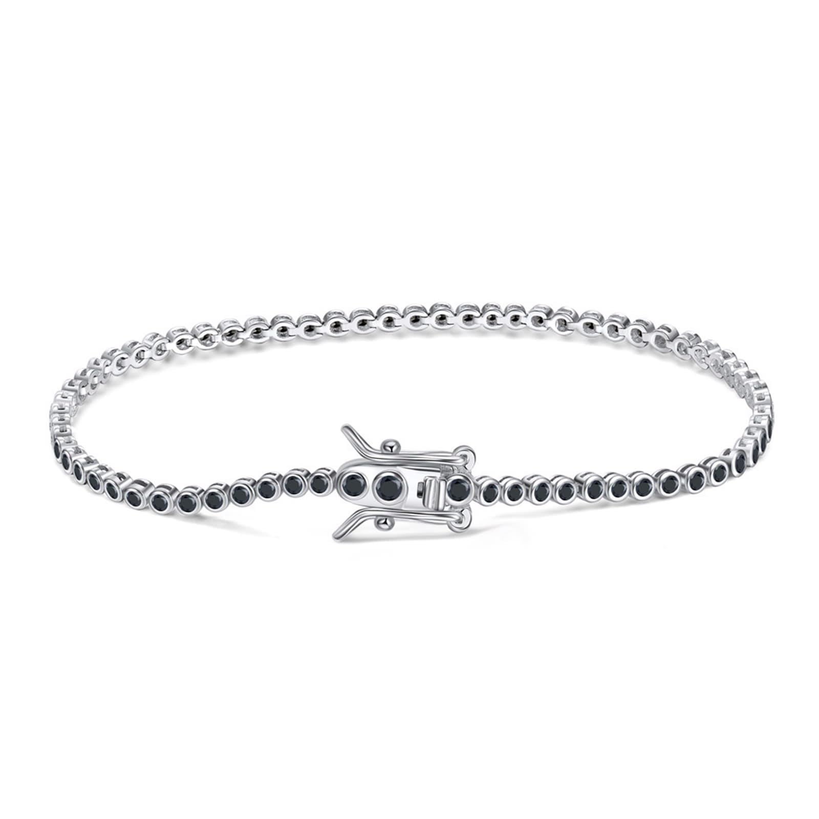 Bracelet Femme Lot, Bracelet Fantaisie Chaîne de Tennis Bracelet Femme Collegue avec Noir Rond Oxyde de Zirconium Argent 925/1000