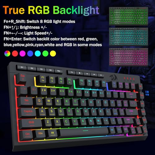 Image of Redragon K524 Wired Gaming Keyboard, RGB Backlit, 75% Compact Quiet Membrane Keyboard with Programmable Macro and Multimedia Keys, Anti-ghosting, Spill Resistant for Win /MAC /PS /Xbox